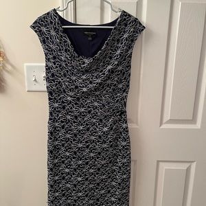 Navy Blue Embellished Lace Sheath Dress